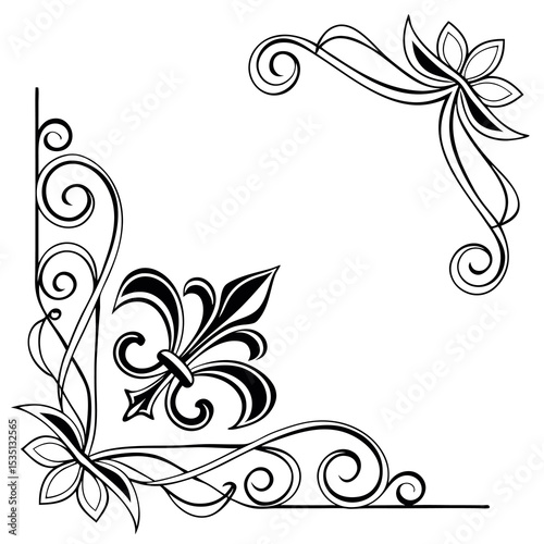 Art Nouveau Floral Flourish Ornament with Lily and Swirls