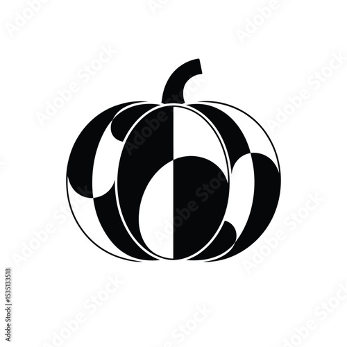 Pumpkin in black and white, ideal for Halloween décor, features a classic design suitable for festive decorations, invitations, and party printables.