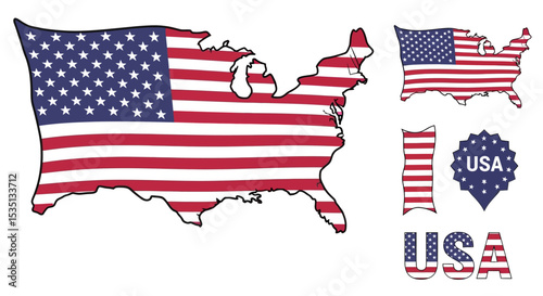 United States Map with Flag Vector Illustration of American Geography and Patriotism