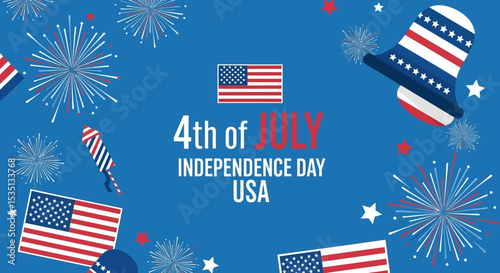 Celebrating USA Independence Day 4th of July Fireworks and Festive Symbols