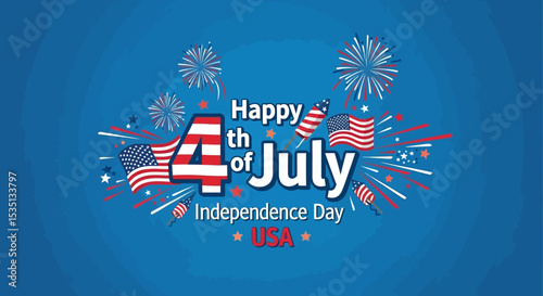 Happy 4th of July! Celebrate Independence Day with Fireworks and American Flags