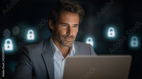 Businessman Securing Login Data in a Modern Office Environment photo