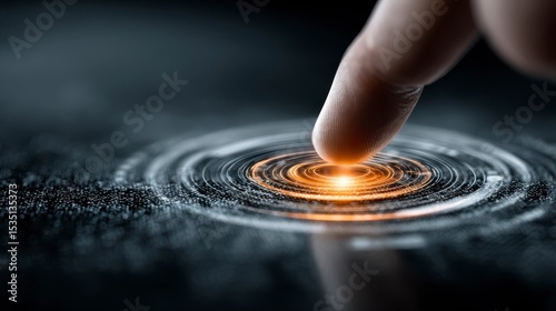 Close-Up of Finger Pressing Button on Dark Surface with Light Effect