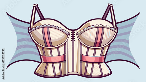 Stylish longline bra in soft white with extended band and boning, giving vintage elegance. Perfect centerpiece for detailed, structured vector lingerie illustrations.

