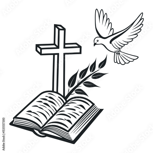 Religious Cross Bible Dove and Olive Branch Symbol Peace