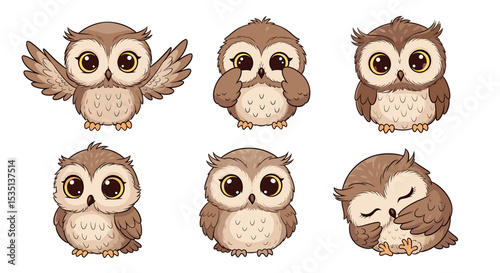 Cute cartoon owl characters set