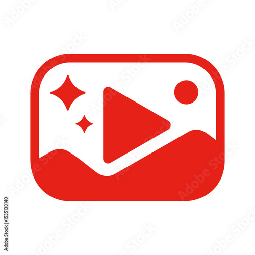 Vibrant red play button icon with artistic design elements for media players