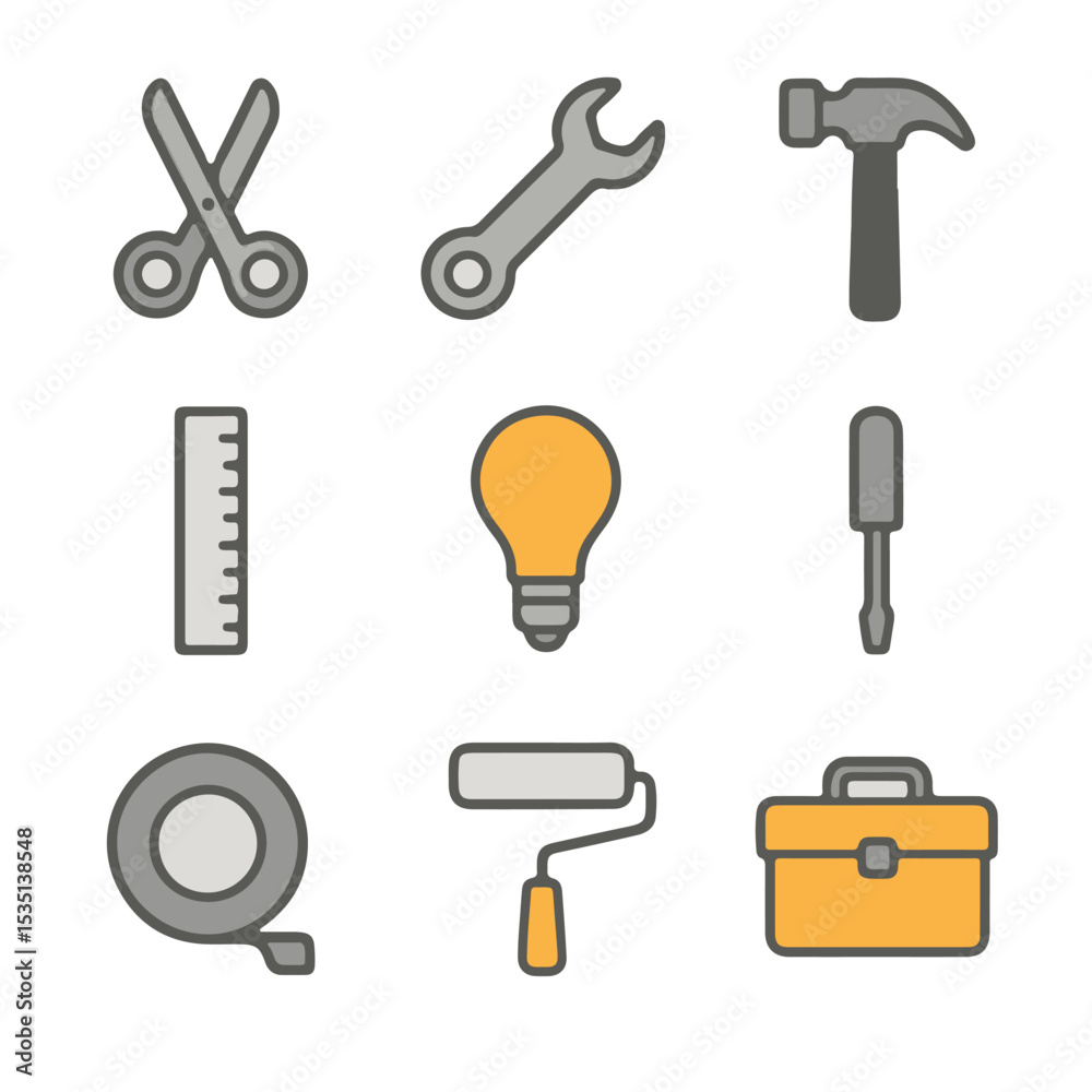 Fototapeta premium Simple Hand Tools Icon Set, DIY and Home Improvement Projects