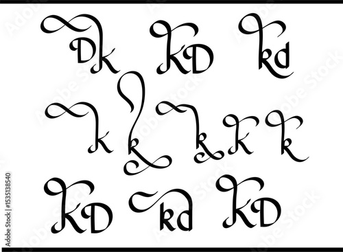 Interlocked K & D Logo - Bespoke Alphabet Emblem Calligraphy, Luxury K and D Overlapped Logo | Hand-Drawn Calligraphy Emblem