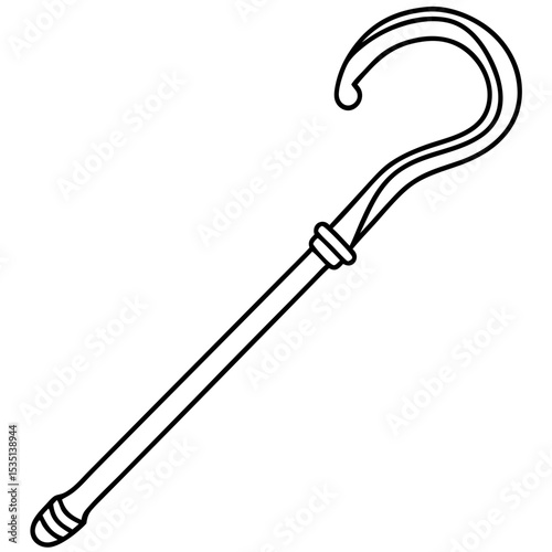 Simple shepherd crook illustration.  Line art drawing of pastoral staff, shepherd's crook, or crosier.  This elegant design is perfect for religious iconography, fairytale illustrations.
