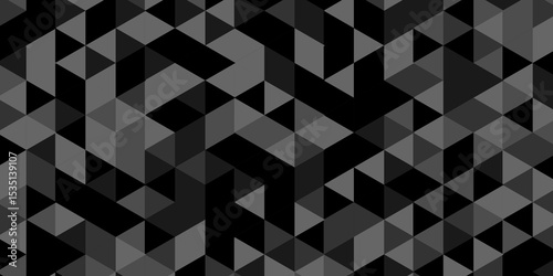 Abstract geometric wall tile and metal cube background triangle wallpaper. Seamless geometric pattern low polygon backdrop background. Black diamond overlap polygonal background.	