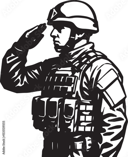 Army Saluting Pose Illustration – Uniformed Personnel Clipart

