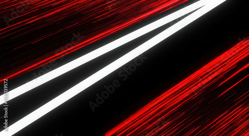 Dynamic abstract art with contrasting red and white lines