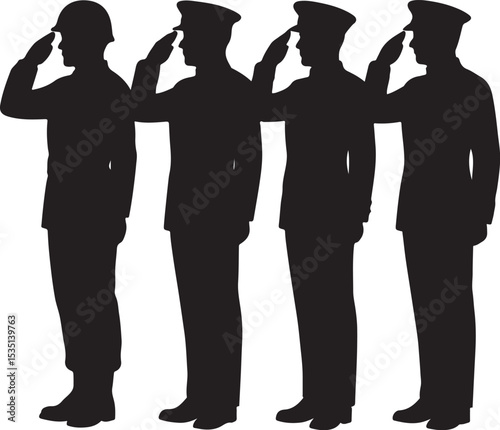 Military Salute Silhouette Vector | Soldier Standing and Saluting Clipart

