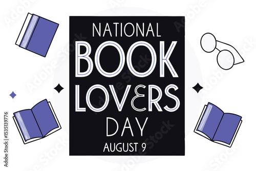 National book lovers day august 9th holiday design book stack open book and festive elements