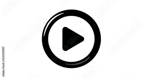 Black play button icon on white background for digital media  