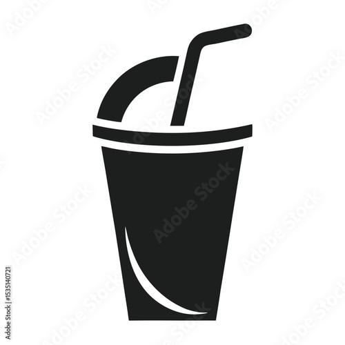 Black and white illustration of a takeaway beverage cup with a straw and lid