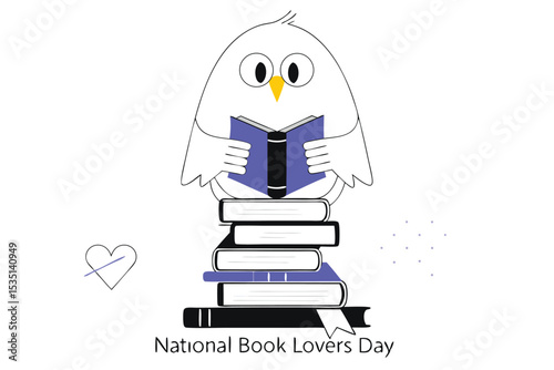 National book lovers day celebration card illustration featuring bookish design elements