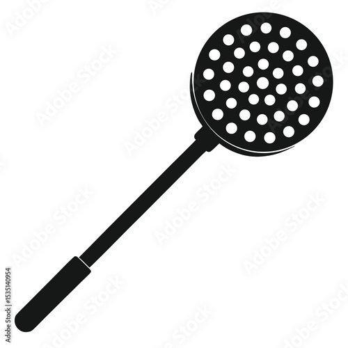 Black and white kitchen skimmer silhouette illustration for cooking and food preparation