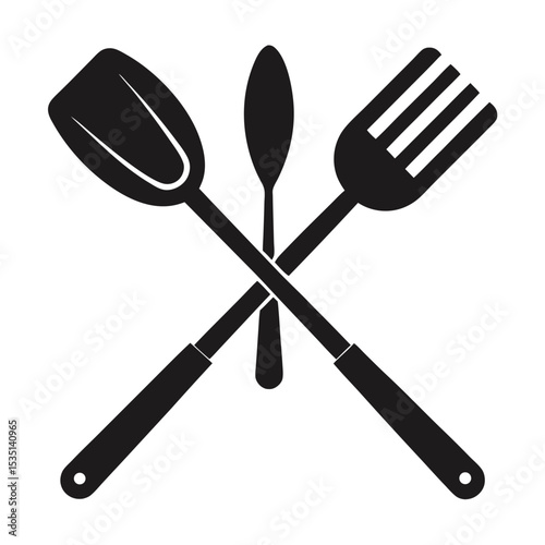 Black and white kitchen utensils icon crossed in a simple and minimalist design