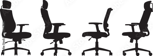 Four views of modern ergonomic office chair silhouette