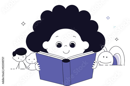 Cute little girl celebrating national book lovers day vector illustration