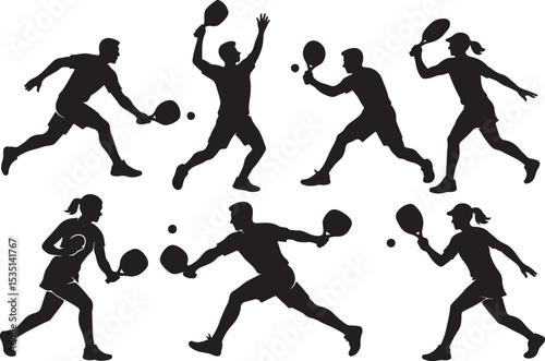 Table Tennis Player Silhouette Vector Set | Ping Pong Action Poses

