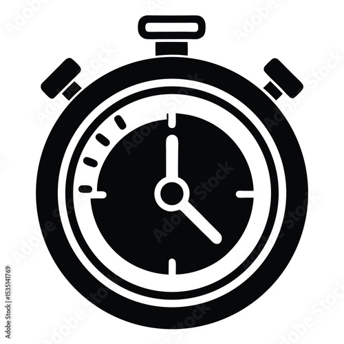 Black and white stopwatch illustration showing time measurement and concept of speed