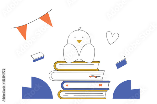 National book lovers day celebration card design featuring bookish illustrations