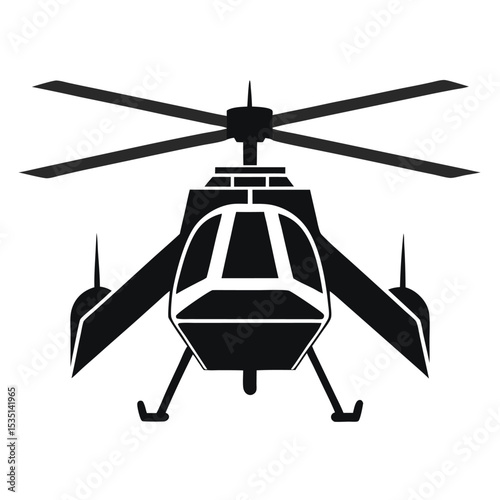 Black and white vector illustration of a helicopter isolated on a white background