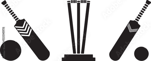 Cricket bats wicket and balls icon set