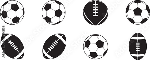Collection of soccer and rugby balls icons