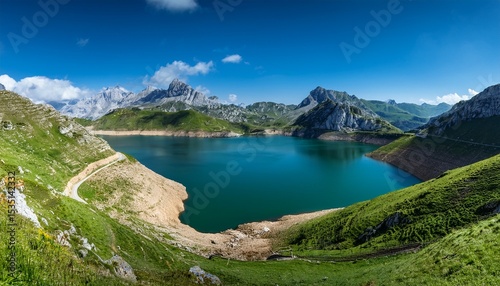 reservoir in the mountains of picos de europa cantabrian riano province of leon castile and leon northern spain