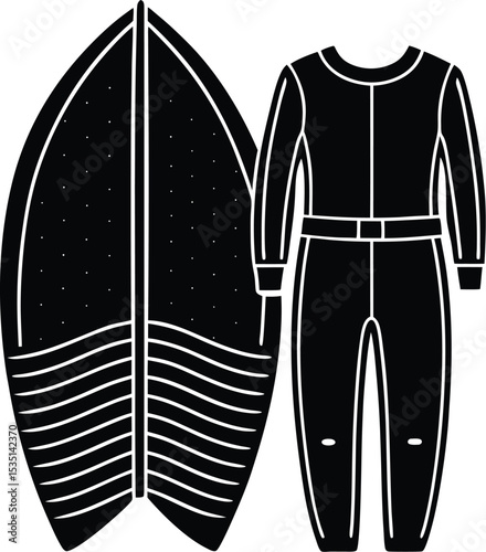 A surfboard silhouette side view white background