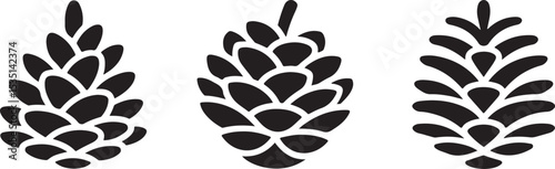 Three stylized black pine cone silhouettes