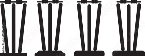 Cricket wickets set four variations black silhouettes