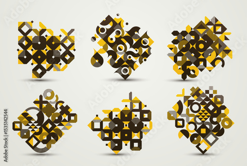 Abstract Bauhaus style graphic design set, vector background with geometric elements pattern, stylish modern geometry motif, wallpaper art collection.