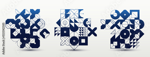 Abstract Bauhaus style graphic design set, vector background with geometric elements pattern, stylish modern geometry motif, wallpaper art collection.