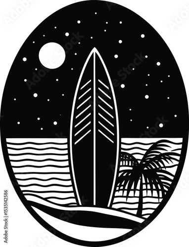 A surfboard silhouette side view white background