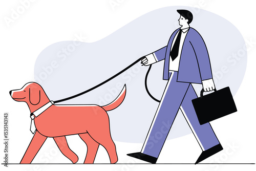 National dog day august 26th businessman walking a dog vector illustration