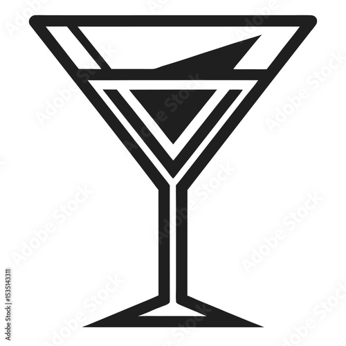 Elegant minimalist black and white vector illustration of a classic martini cocktail glass