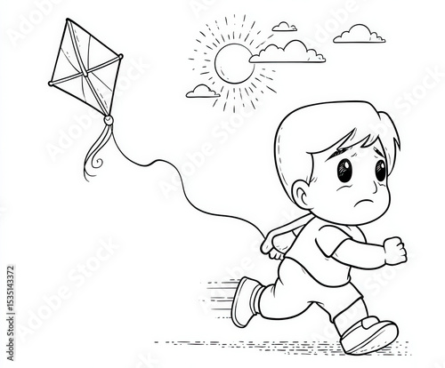 Boy flying a kite , colorin...