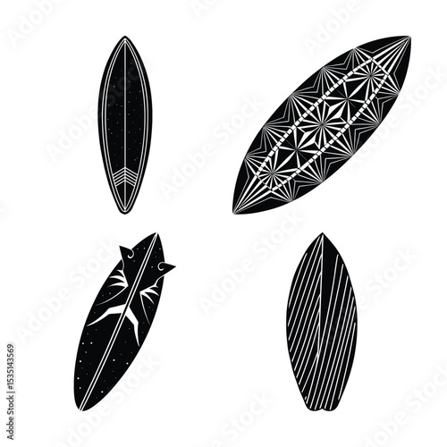 A surfboard bundle silhouette side view white background