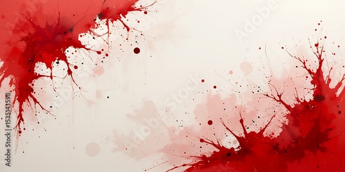 Abstract red ink splatter paint texture on white background artistic design