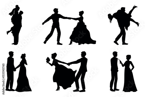 Couple in weeding costumes silhouette, Wedding couple silhouette