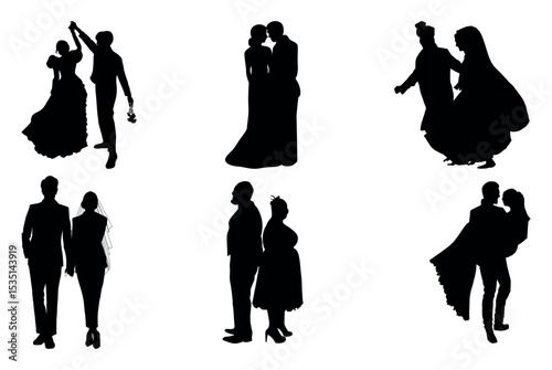 Couple in weeding costumes silhouette, Wedding couple silhouette