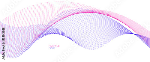 Tranquil vector abstract background with wave of flowing particles, easy and soft smooth curve lines dots in motion, airy and relaxing illustration.