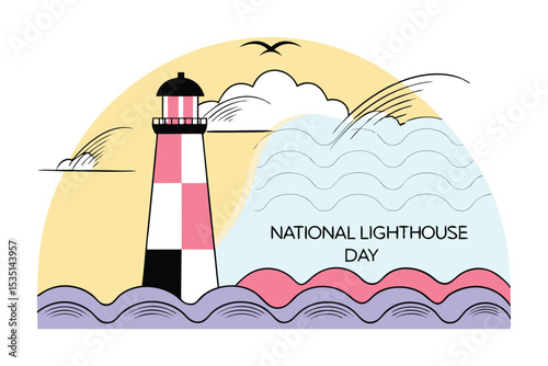 National lighthouse day poster illustration featuring a lighthouse design