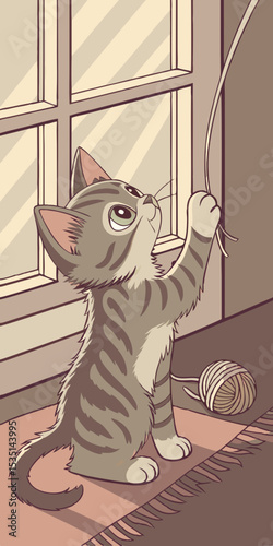 cute cat fun with string