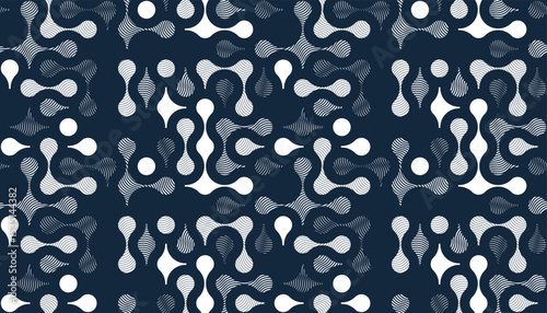 Fluid shapes dynamic seamless pattern, vector molecules endless abstract background, graphic style liquid in motion tiling wallpaper.